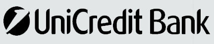 De afbeelding toont het logo van UniCredit Bank, met een zwarte cirkel met een diagonale streep naast de tekst 