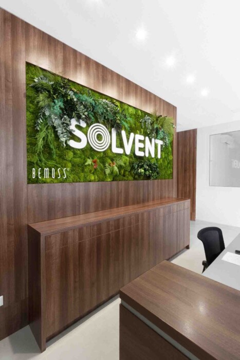 Wand van mos en planten + SOLVENT logo