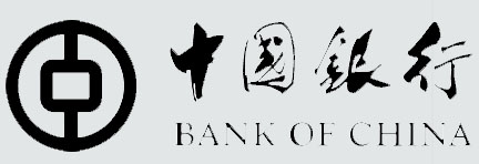De afbeelding toont het logo van de Bank of China. Het is voorzien van een zwart rond embleem met een ingewikkeld ontwerp aan de linkerkant en Chinese karakters in kalligrafiestijl, gevolgd door 