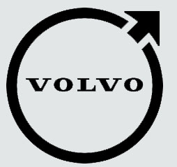Het Volvo-logo is voorzien van een zwarte cirkel met een pijl die naar rechts omhoog wijst, met in het midden het woord 